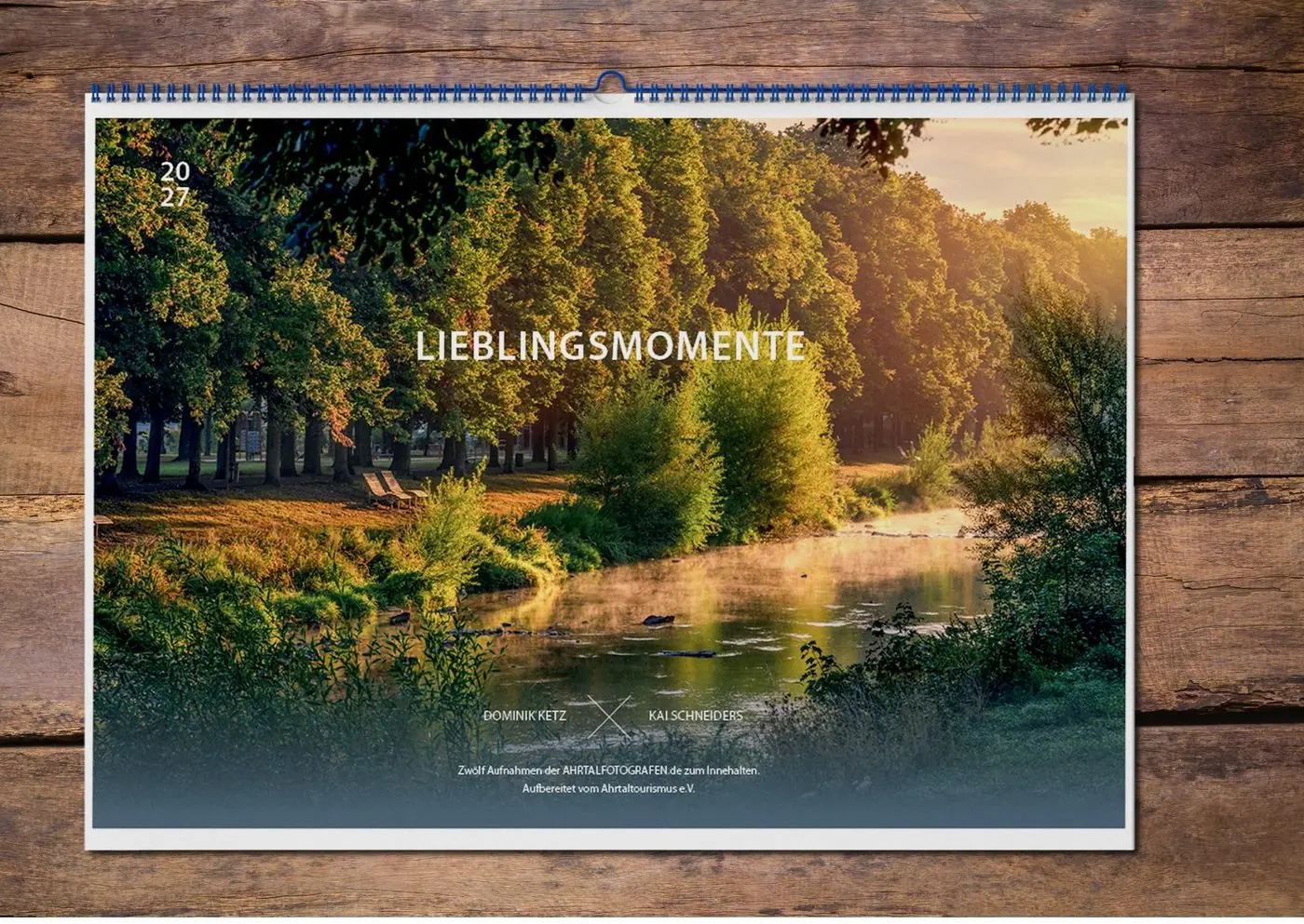 Ahrtal-Kalender 2027 Lieblingsmomente im Querformat mit dem Titelbild der Ahr im Morgenlicht